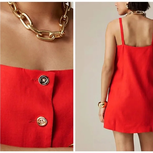 NWT J. Crew Claudia Linen Sleeveless Button Front Tank Shift Mini Dress Red XS - Picture 2 of 6
